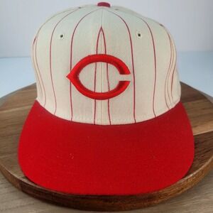 🔥VTG New Era Pro 59/50 STRIPED‎ Cincinnati Reds Fitted Wool Hat Size 7 1/4
